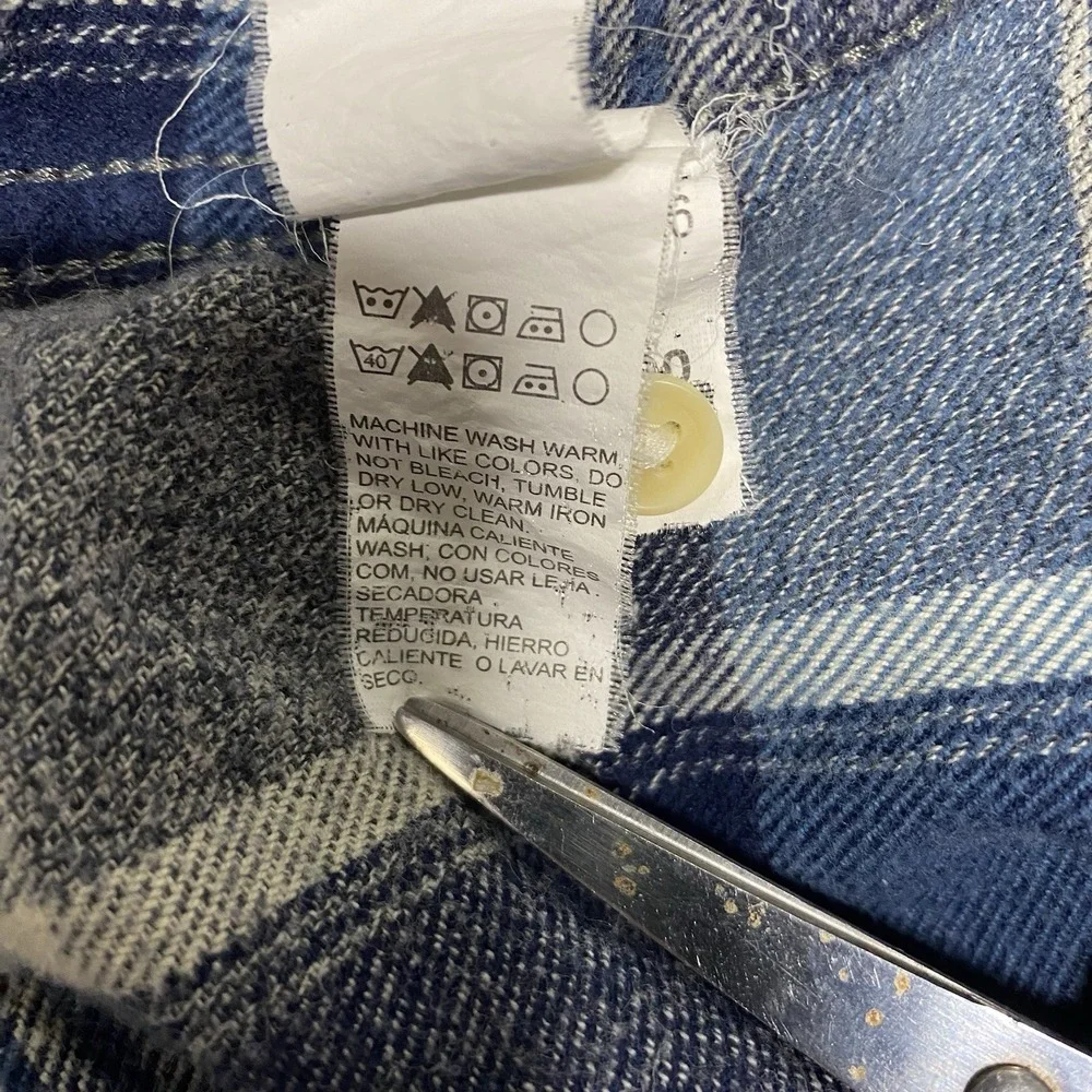 Lucky Brand Flannel Western‎ Pearl Snaps Shirt Blue Gray Plaid Mens Size XL